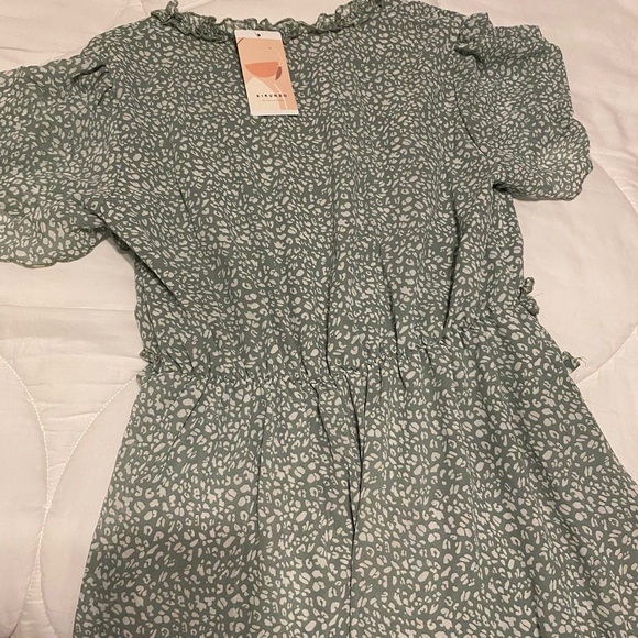 KIRUNDO Womens summer casual ruffle short sleeve deep v neck Dress - Picture 6 of 6